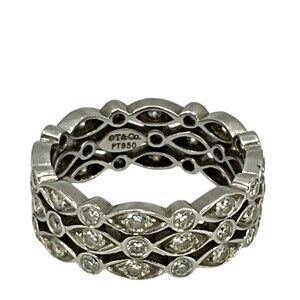 Tiffany & Co. Jazz Swing Platinum and 3-Row Diamond Ring Size 7